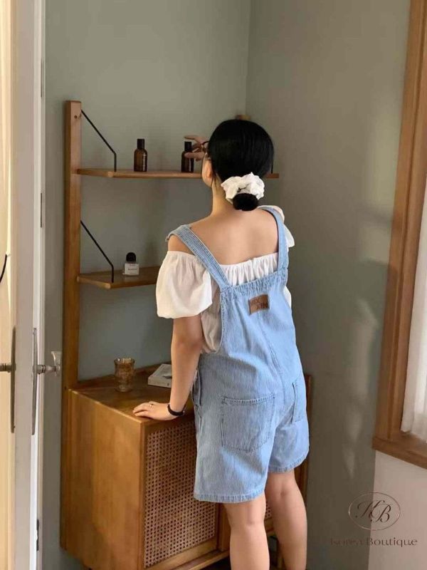 Kr93 夏裝 推推條紋可愛牛仔吊帶褲 