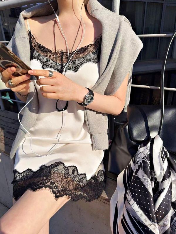 SS193 春季 設計家的拼色蕾絲長版上衣 可當洋裝 