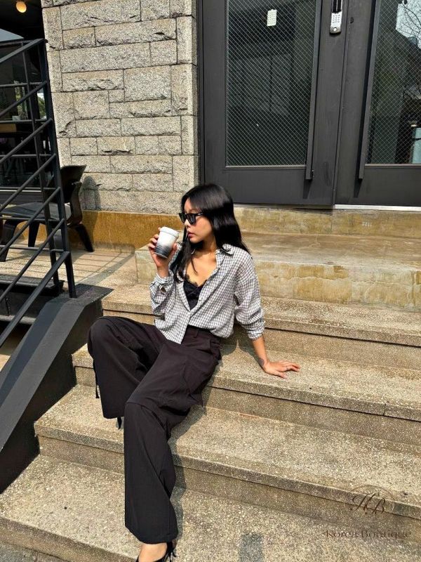 SS450 春季 綁帶設計格紋短襯衫 