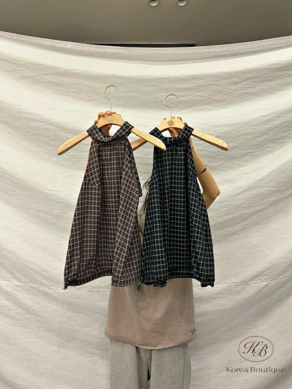 SS440 春季 格紋消肩上衣 露出鎖骨好性感 