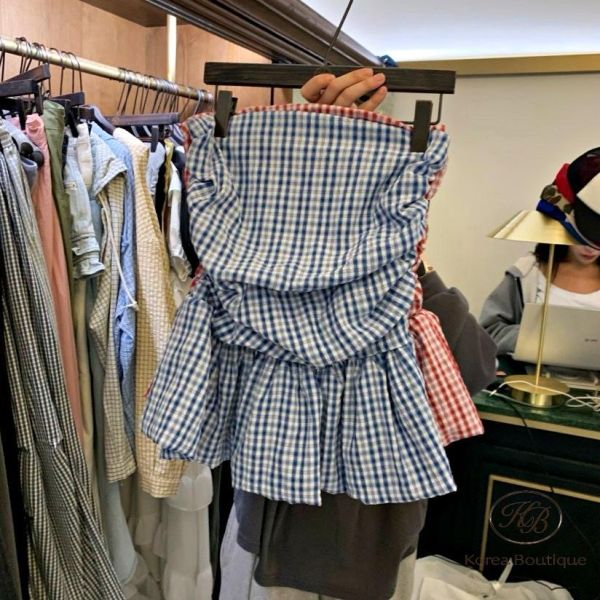 SS396 春季 平口格紋小洋裝上衣 