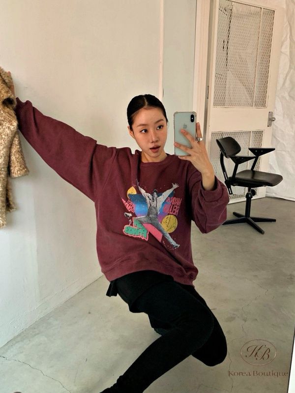 Fw445 冬季 繽紛的大學tee 加絨 