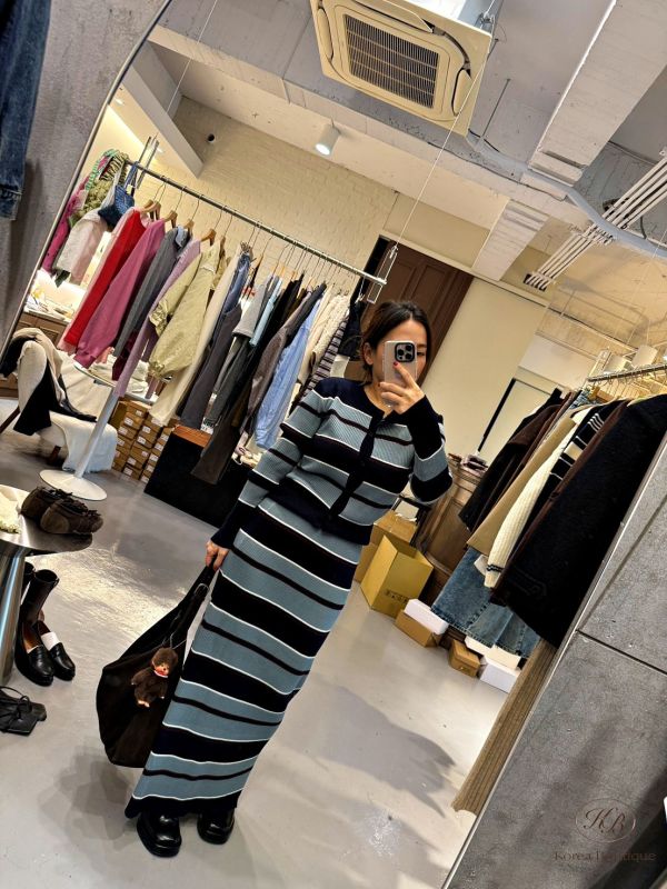 Fw495 冬季 條紋裙裝 闆娘自留 完全不顯身型 