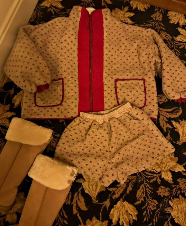 Fw489 冬季 可愛點點羊羔毛套裝 