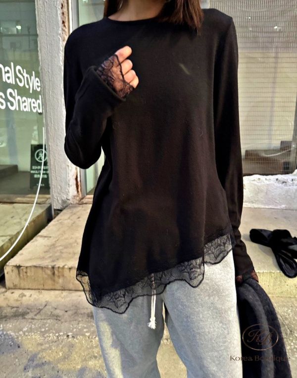 SS11 冬季 下擺有蕾絲設計的上衣 絨布面 