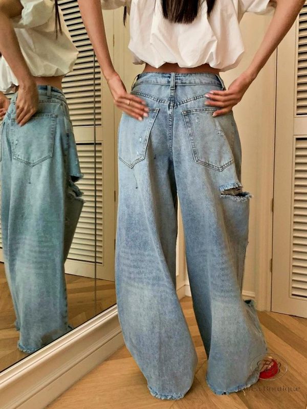 SS395 春季 褲頭設計破損牛仔褲 