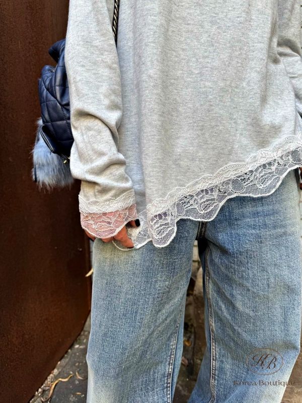 SS11 冬季 下擺有蕾絲設計的上衣 絨布面 