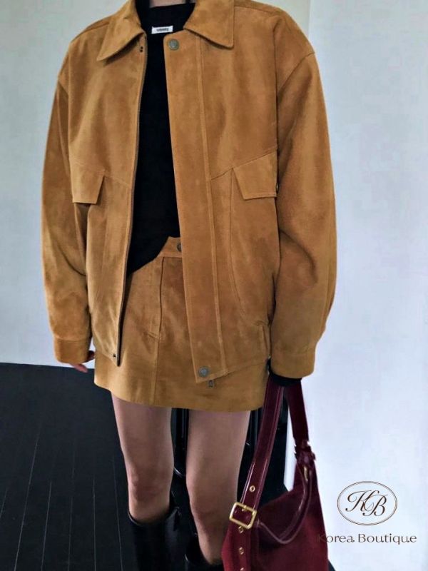 Fw464 冬季 麂皮夾克套裝 裙子均碼 