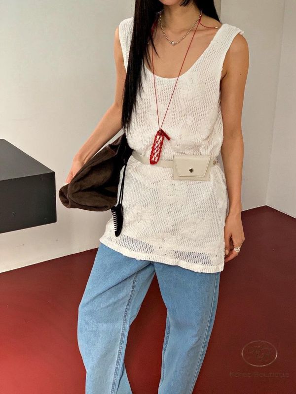 SS202 春季 繡花長版背心 