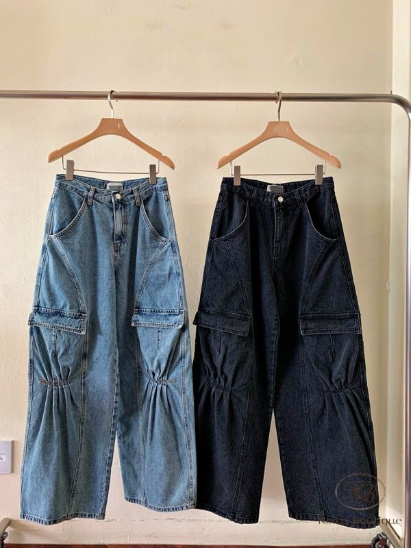 Fw241 秋季 口袋皺折感工裝牛仔褲 