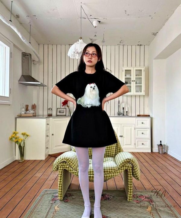 SS291 春季 可愛貴賓狗狗長版上衣 可當洋裝 