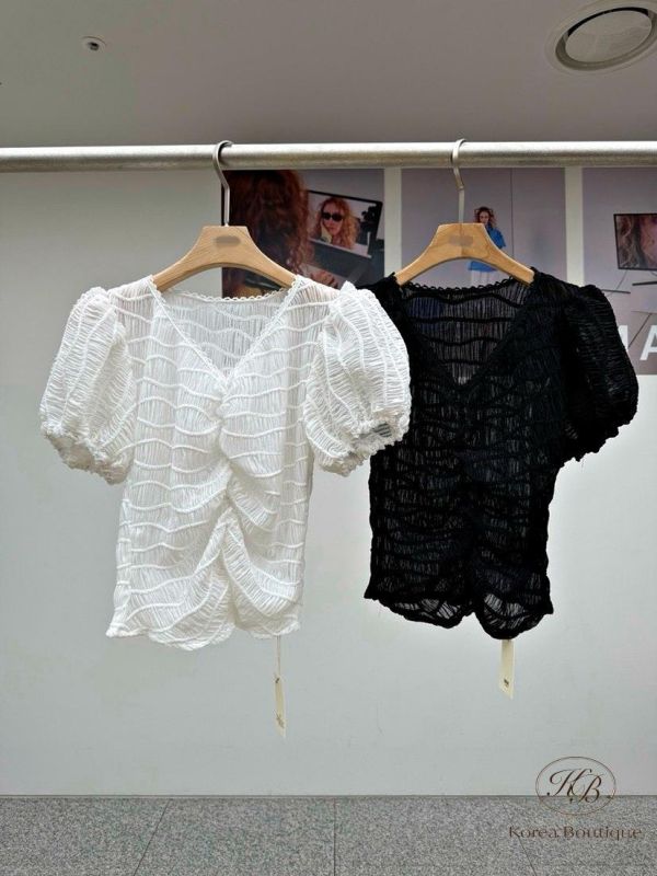 SS299 春季 很美的皺摺透膚上衣 