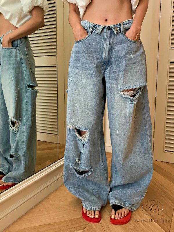 SS395 春季 褲頭設計破損牛仔褲 