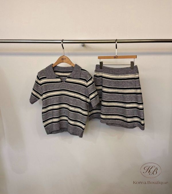 Fw392 秋季 條紋毛呢兩件式套裝 