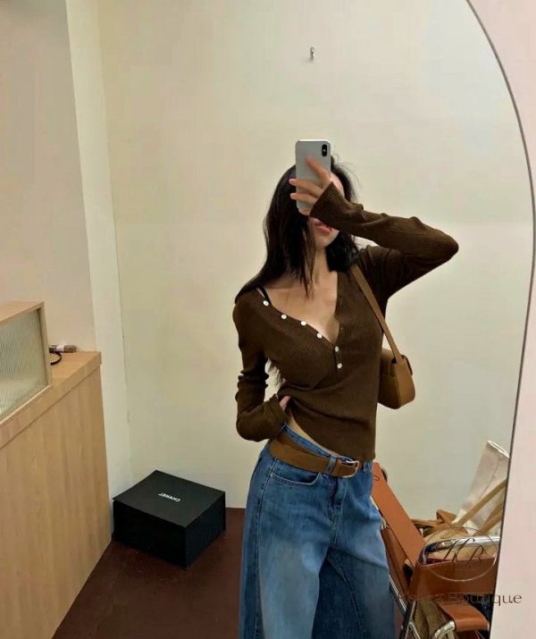 Fw157 秋季 微辣V領排扣上衣 