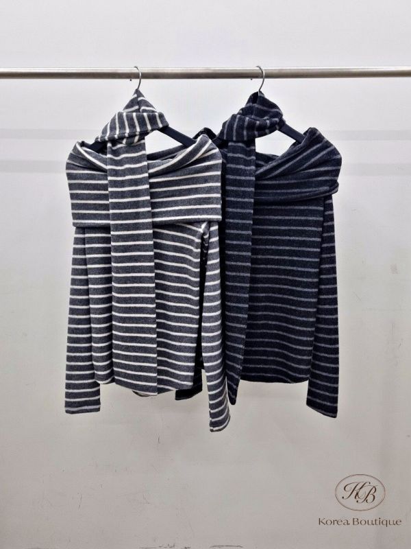 FWKR98 冬季 條紋平口上衣 附圍巾 