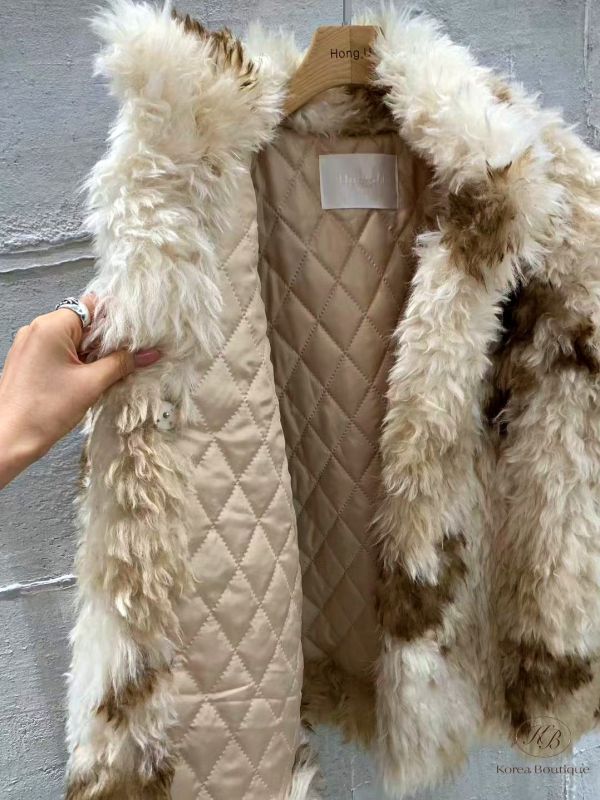 FWKR103 冬季 奶茶斑點毛毛外套 有鋪棉 