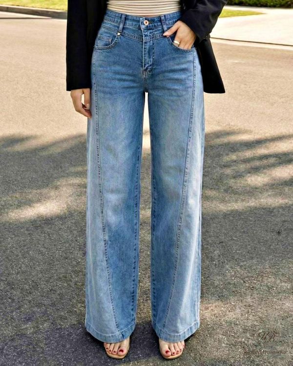 SS127 春季 車線顯瘦配色牛仔褲 