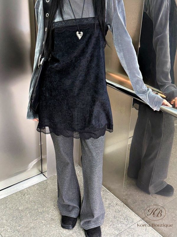 FWKR79 冬季 絲絨感蕾絲長上衣 