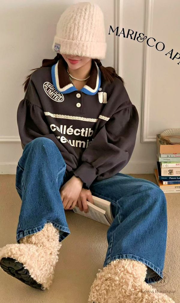 FWKR86 冬季 可愛的領口上衣 