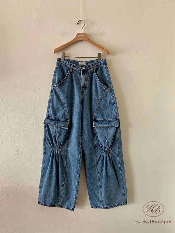 Fw241 秋季 口袋皺折感工裝牛仔褲 