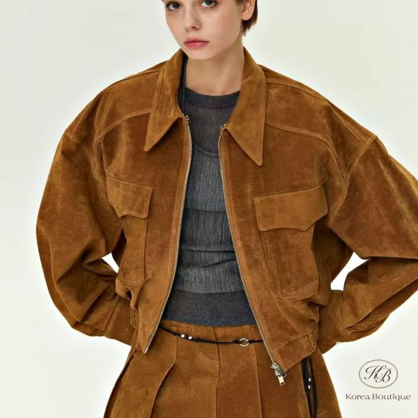 Fw382 秋季 手工麂皮口袋夾克（豬皮） 