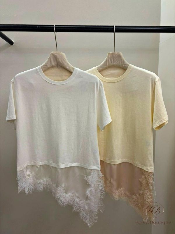 SS233 春季 蕾絲下擺短tee 
