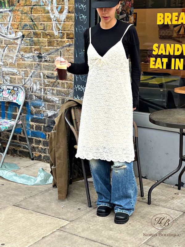 Fw446 冬季 細肩蕾絲背心裙 