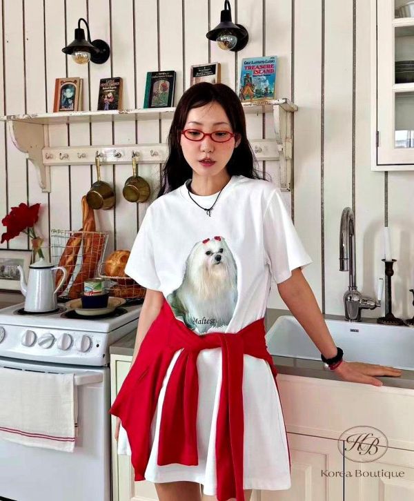 SS291 春季 可愛貴賓狗狗長版上衣 可當洋裝 