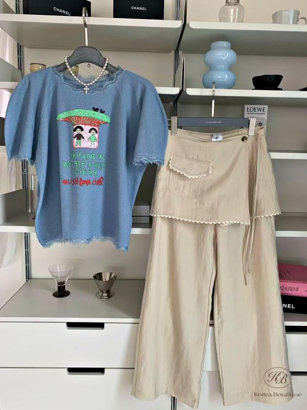 SS262 春季 圍裙造型兩件式直筒褲 