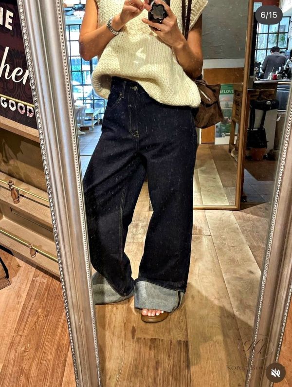 Fw390 秋季 下擺可摺德丹寧原色牛仔褲 