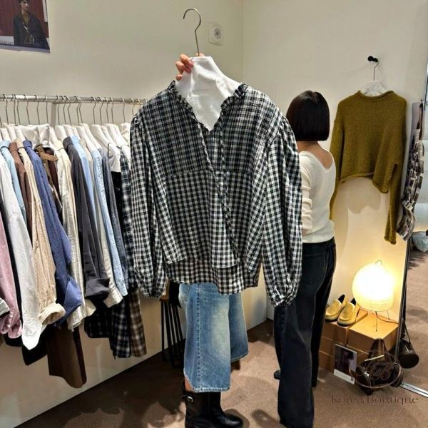 FW2763 秋季 打摺格紋襯衫 
