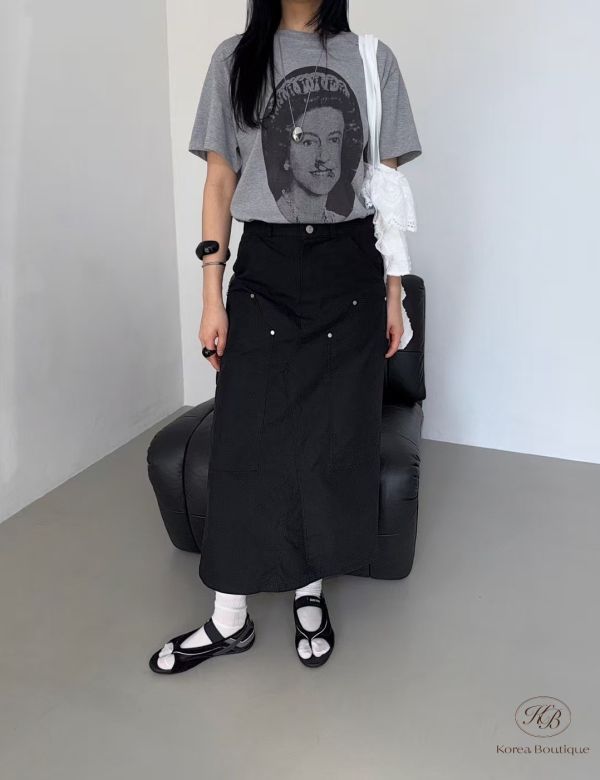 Kr101 夏裝 工裝拼接中長裙 