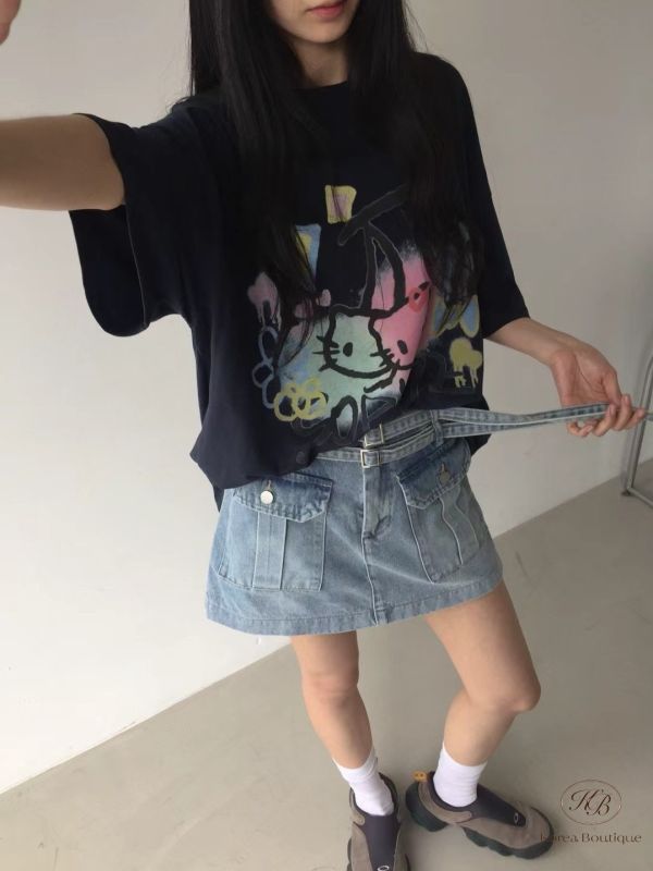 Kr04 夏裝 雙扣口袋牛仔裙褲 