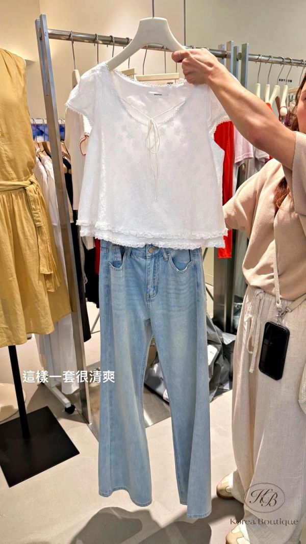 KR2630 夏季 可愛綁蝴蝶結上衣 這件細節很多 