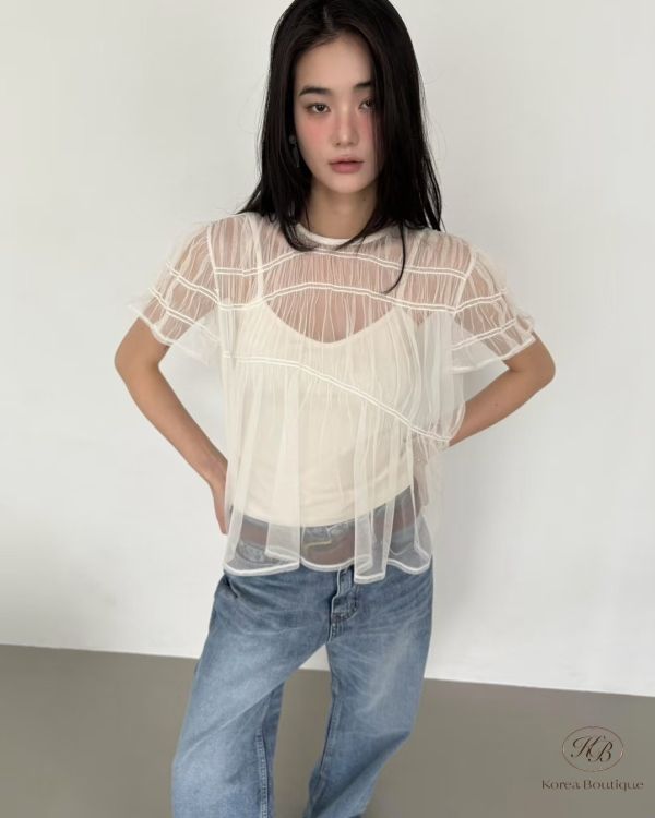Spv69 夏裝 夢境紗感抓褶兩件式上衣 