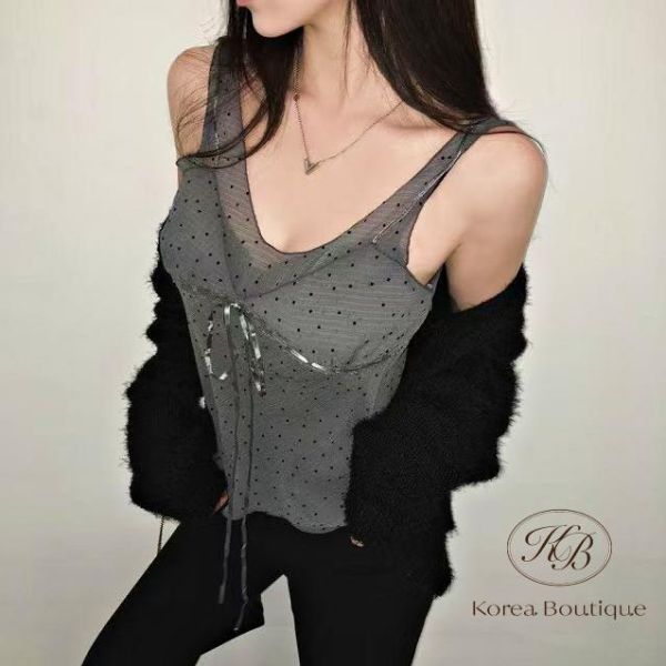 SS150 春季 有點可愛有點女人的薄紗點點上衣 