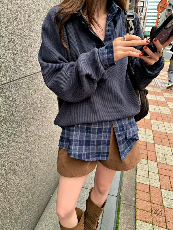 FW2767 秋季 半開排扣紋理上衣 