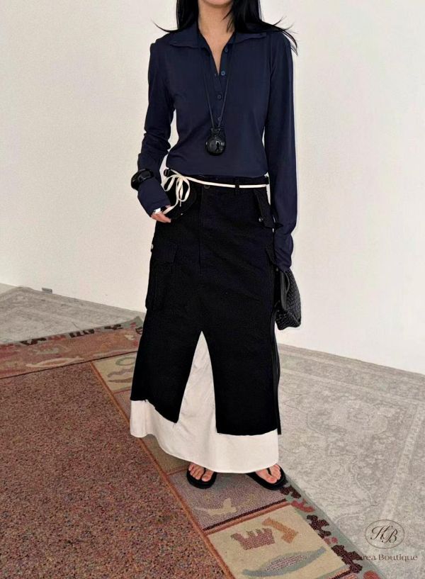 SS99 春季 超有設計感的丹寧拼接半身裙 