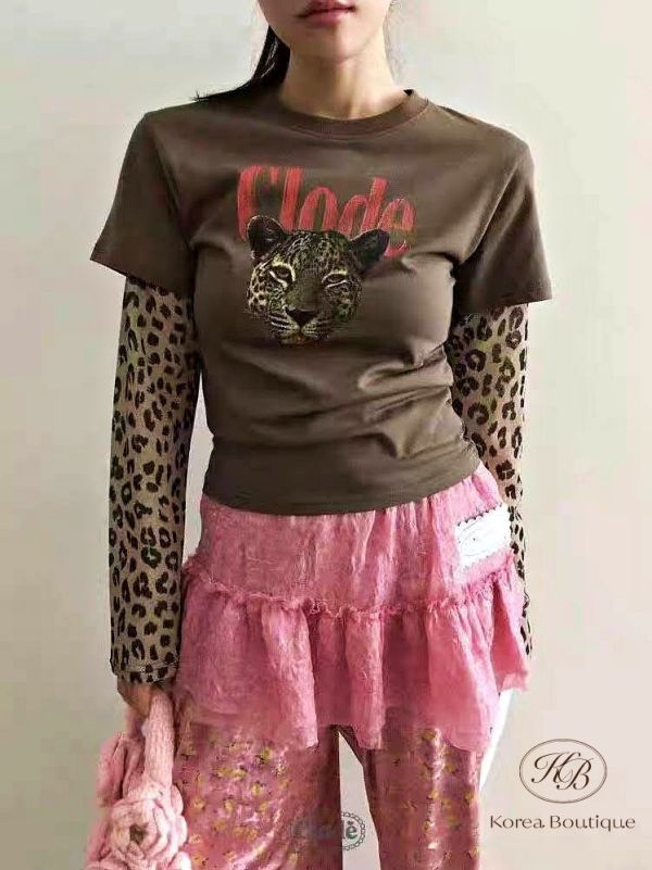 Fw405 秋季 豹紋假兩件上衣 