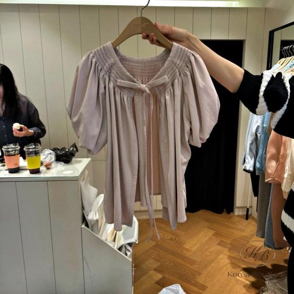 SS348 春季 綁帶蓬蓬袖罩衫 