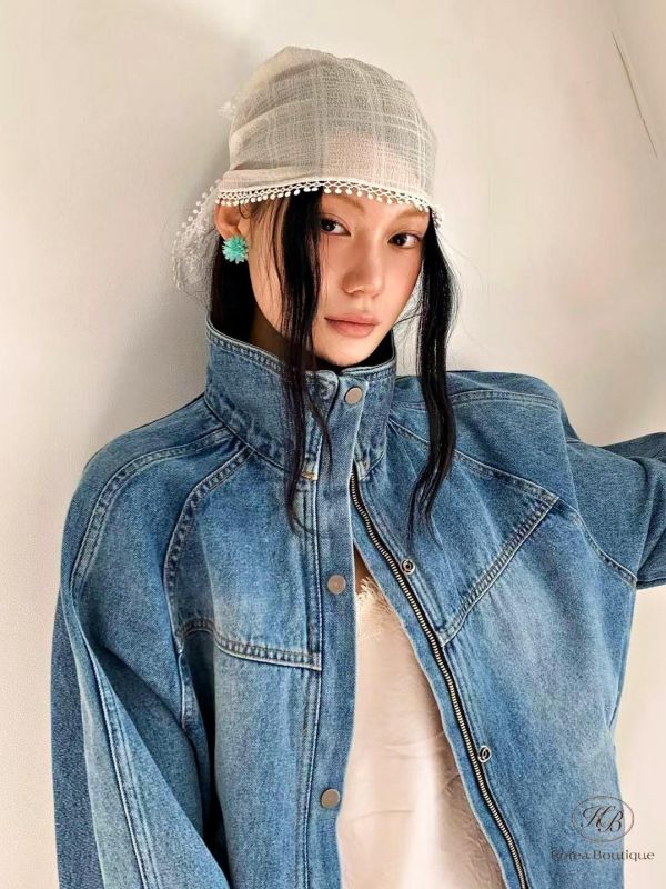 SS162 春季 好看的壓線翻領牛仔外套 