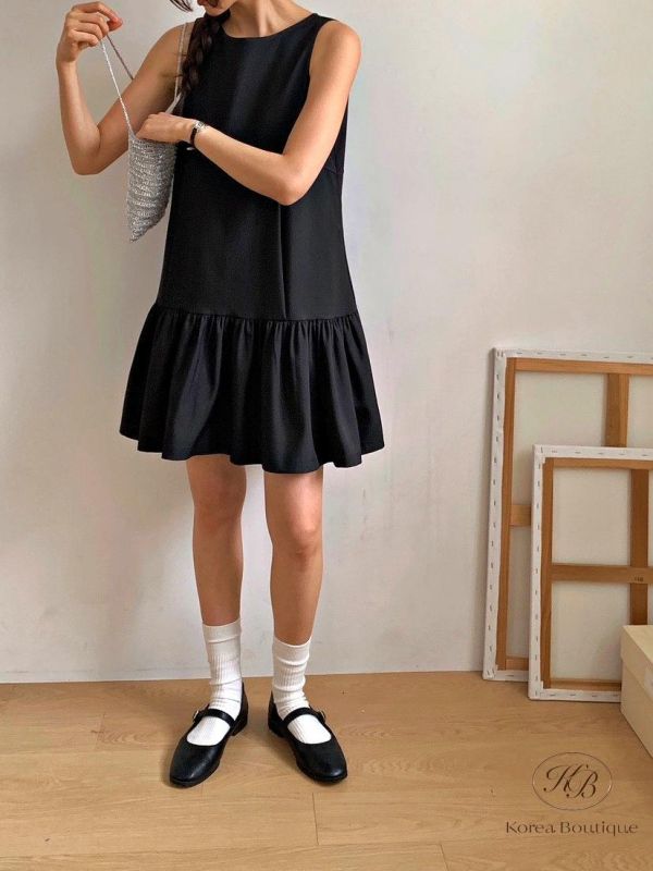 SS294 春季 格紋層次洋裝 黑色的也好優雅 