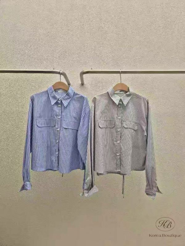 Fw258 秋季 條紋後綁帶設計襯衫 