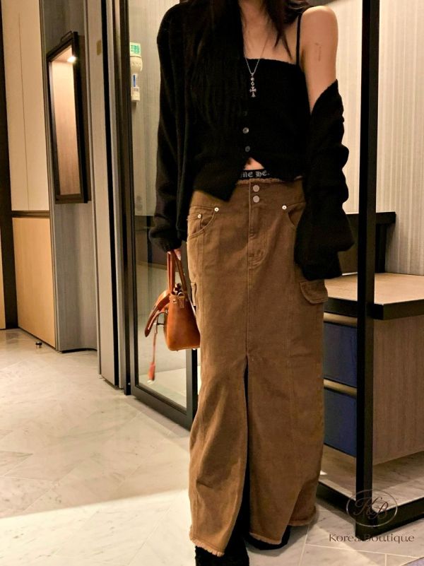 Fw391 秋季 毛邊設計落地裙 