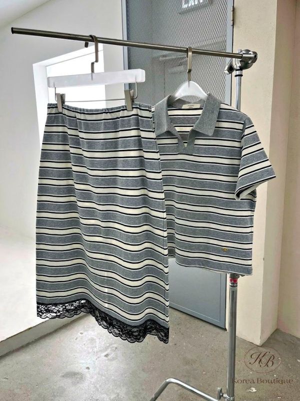 SS334 春季 polo衫條紋套裝 