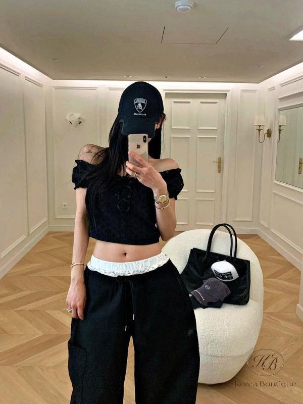 SS278 春季 蕾絲褲頭設計工裝褲 