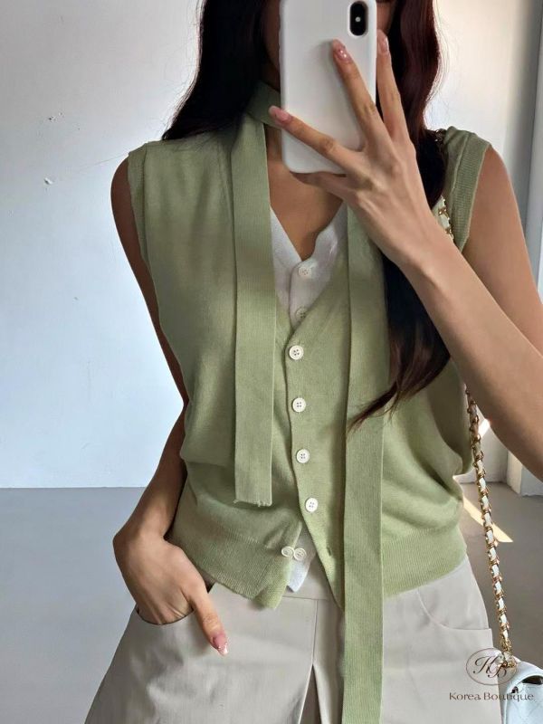 SS244 春季 無袖針織附圍巾上衣 