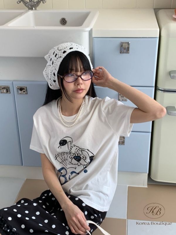Kr53 夏裝 珍珠項鏈狗狗T 