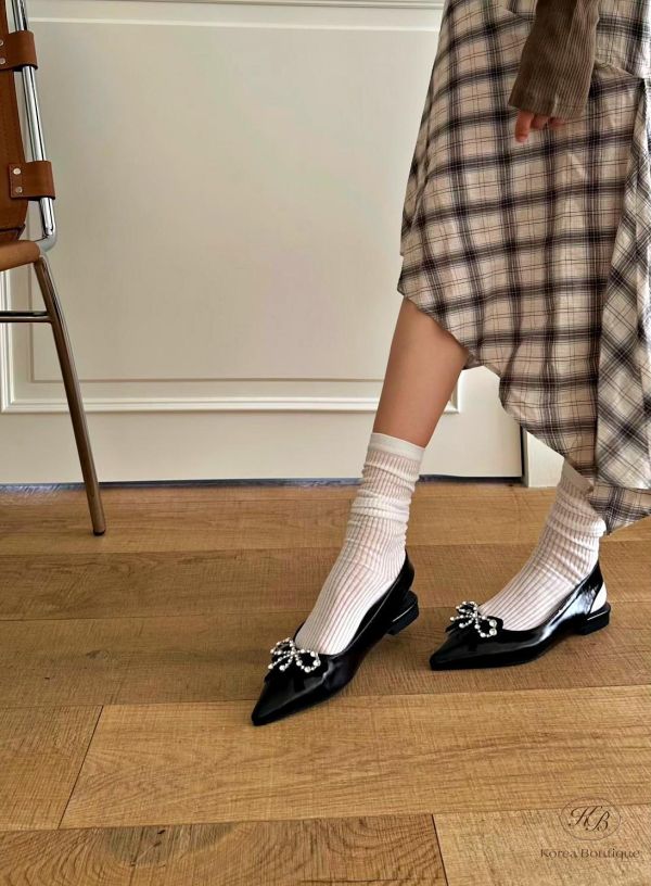 SS238 春季 好美的水鑽蝴蝶結平底鞋 